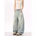 "Men's Deconstructed Washed Jeans – Distressed Blade-Cut Wide-Leg Trousers (Vintage Streetwear, Oversized Fit,Summer Lightweight)"_mkmklike.com