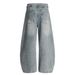 Washed Vintage Scimitar Jeans For Men Street Style Rivet Pleated Design Loose Fit Wide Leg Pants_mkmklike.com