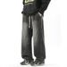 Relaxed Fit Straight Leg Men's Jeans - Classic Vintage Washed Denim Trousers For Casual Wear Breathable Cotton-Blend Fabric_mkmklike.com