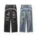 Men's Clothing Four Seasons Trend High Street Old fashioned Loose Wide leg Mopping Jeans Men_mkmklike.com