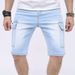 Men's Vintage Washed Denim Shorts - Mid Length Casual Summer Jeans With Distressed Details, Comfortable Cotton Blend, Straight Fit (Sky Blue)_mkmklike.com
