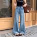 Retro Wide-leg Flared Jeans For Women, New Spring/summer Style, High-waisted, Stretchy, Loose-fitting, Non-clingy,_mkmklike.com