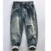 Men's Clothing Spring And Autumn Retro Jeans Men's Loose Straight Pants Trendy Stitching Washed Workwear Denim Trousers_mkmklike.com