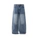 MYQ Men's Distressed Washed Jeans Loose Wide Leg Straight Casual Commuter Pants Korean Style Spring Autumn_mkmklike.com