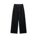 Black Women's High Quality Straight Leg Jeans mid Waist Slimming Floor Length Wide Leg Pants for Autumn Winter_mkmklike.com