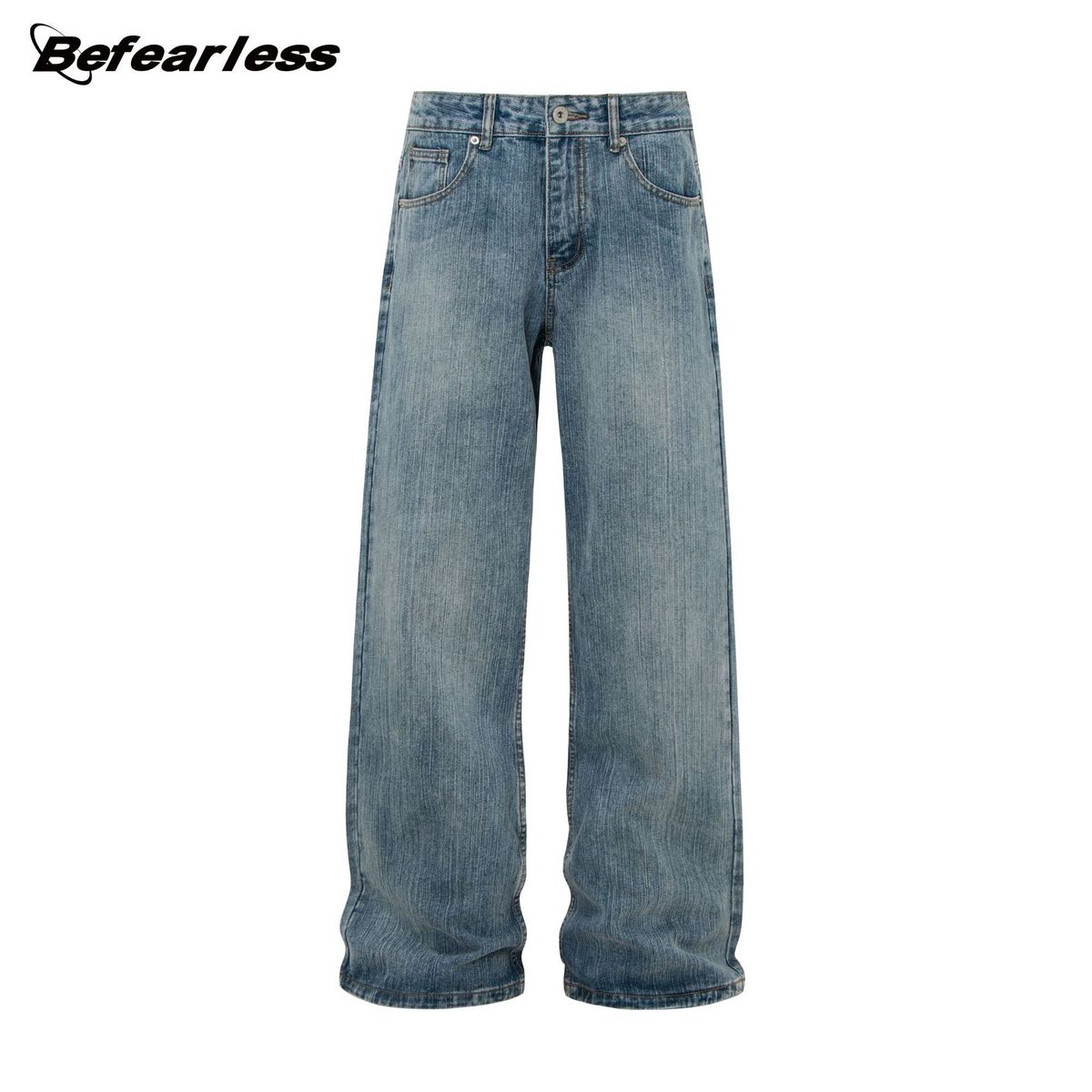 Men's Clothing American Retro Heavyweight 15.5oz Washed Flared Jeans For Men And Women, Loose Cleanfit Casual Trousers_mkmklike.com