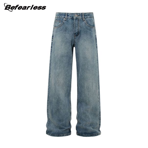 Men's Clothing American Retro Heavyweight 15.5oz Washed Flared Jeans For Men And Women, Loose Cleanfit Casual Trousers_mkmklike.com