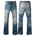 Men's Clothing Vintage Washed Denim Pants With Retro Bell Bottoms, Stretch Comfort & Streetwear Style For Tall Guys (Black/Indigo/Light Blue, XS-4XL)_mkmklike.com