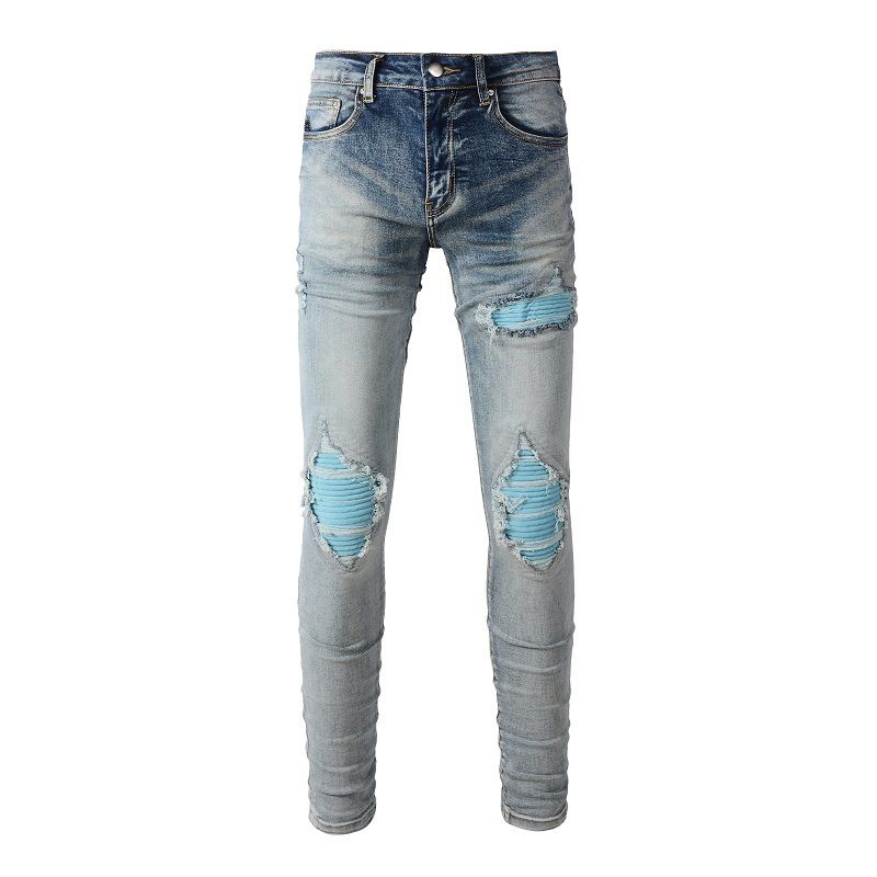 Men's Clothing High Street American Jeans Men's Fashion Brand Men's Ripped Patch Fashion Beggar Jeans Men's Korean Version 1332_mkmklike.com