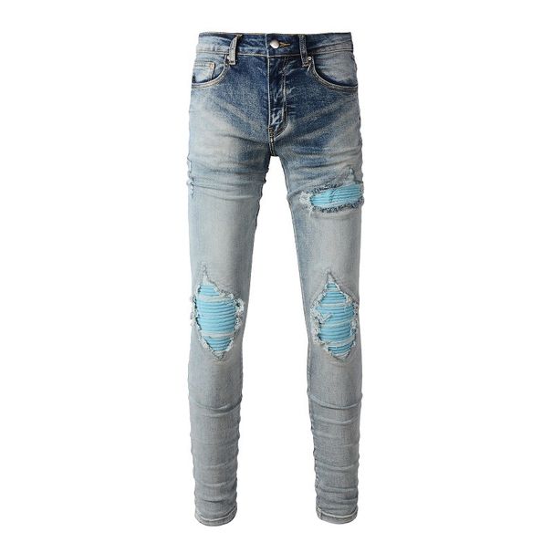 Men's Clothing High Street American Jeans Men's Fashion Brand Men's Ripped Patch Fashion Beggar Jeans Men's Korean Version 1332_mkmklike.com