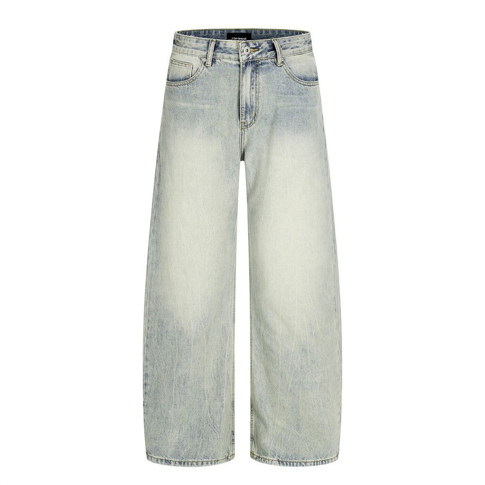 Nordmann Heavy-duty Washed Vintage Denim American Retro Casual Loose Straight Punk Street Fashion Men's Wide-leg Pants_mkmklike.com