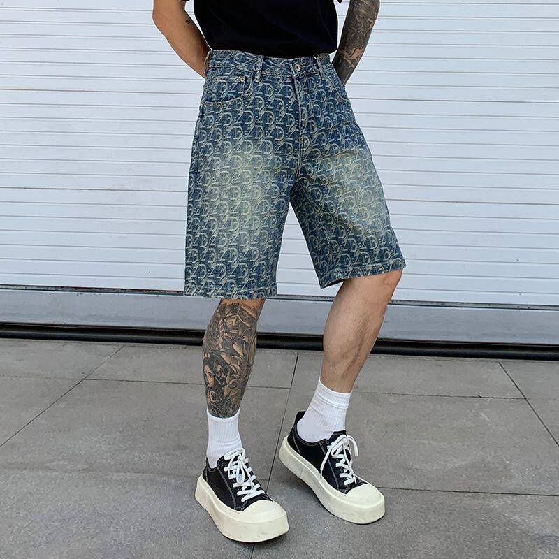 Men's Summer Jacquard Denim Shorts Casual Straight Fit Five-Point Shorts With Premium Texture Breathable Cotton Blend_mkmklike.com