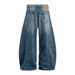 Washed Denim Long Men Punk Side Pleated Design Scimitar Wide Leg Distressed Frayed Dad Pants Trendy_mkmklike.com