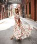 Women's new Bohemian printed chiffon dress with round neck, sleeves and big waist dress_mkmklike.com