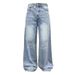 Men's Clothing Washed Denim Jeans Messy Whiskered Distressed Light Blue Washed Denim Jeans - Baggy Fit High Street Style With Cat Whisker Details_mkmklike.com