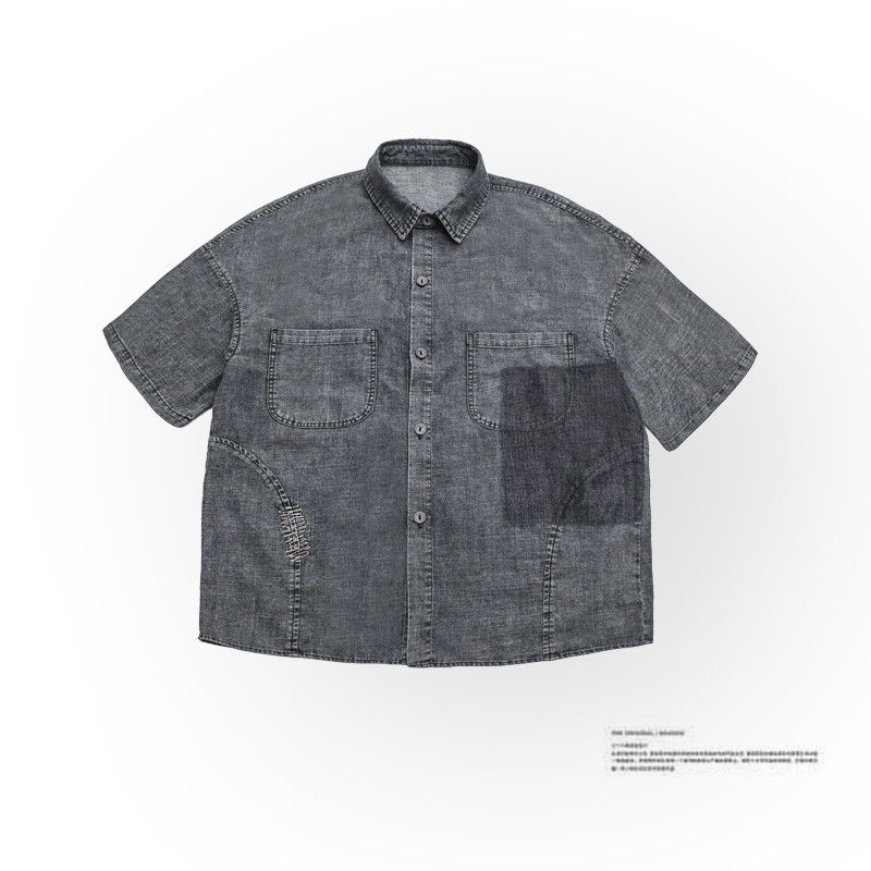 Men's Clothing Casual Shirt Old Washed Retro Fashion Workwear Short Sleeved Shirt_mkmklike.com
