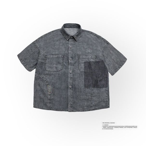 Men's Clothing Casual Shirt Old Washed Retro Fashion Workwear Short Sleeved Shirt_mkmklike.com
