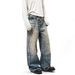 Vintage Washed Denim Jeans With Chain Accent & Paint Splatter – Relaxed Straight Fit (S-XXL)_mkmklike.com