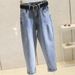 ELLE Fleece-Lined Harem Jeans For Women, Loose Straight Wide-Leg, New Autumn And Winter Warm High-Waisted Nine-Point Dad_mkmklike.com