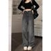 Melard-style Black And Gray Jeans For Women, American Retro Versatile Wide-leg Pants, Straight Loose Drapey Floor-length_mkmklike.com