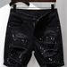 Summer Distressed Thin Denim Shorts, Men's Black Versatile, Washed Slim Fit, 5/4 Mid Length Pants, Trendy Brand Youth_mkmklike.com