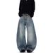 Vintage Washed Baggy Jeans With Cat Whisker & Airplane Button – Unisex Relaxed Fit Distressed Denim Pants_mkmklike.com