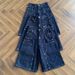 Men's Summer Cleanfit Double Waistband Riveted Wide Leg Shorts Retro Design Baggy Denim Loom Pants_mkmklike.com