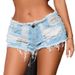 Women's clothing girl sexy low waist ripped denim raw edge super short denim shorts women's tassel shorts slim and long legs hot pants_mkmklike.com
