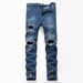 Men's Slim Fit Stretch Ripped Jeans White Distressed Denim Pants Zippered Ankle Streetwear Casual Style_mkmklike.com