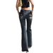 Women's Retro Style Low Rise Flared Jeans Letter Embroidery Stretch Denim Trousers Cross Border Fashion_mkmklike.com