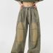 Vintage Yellow Mud-colored Wide-leg Jeans For Men And Women, American High Street Style, Oversized, Loose, Multi-pocket,_mkmklike.com