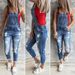 K European And American Retro Perforated Elastic Denim Strap Pants_mkmklike.com