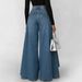 High Waisted Wide Leg Denim Jeans for Women Patchwork Washed Solid Color European And American Style Three Dimensional Pleated Trousers_mkmklike.com