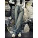 Women's Crystal-Embellished Wide-Leg Jeans - High Waist Starry Night Denim Pants With Vintage Wash, Glamorous Palazzo Trousers_mkmklike.com
