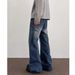 Men's Clothing American High Street Vibe Style Retro Washed Cat Whisker Distressed Jeans Men's Trendy Straight Loose Pleated Trousers_mkmklike.com
