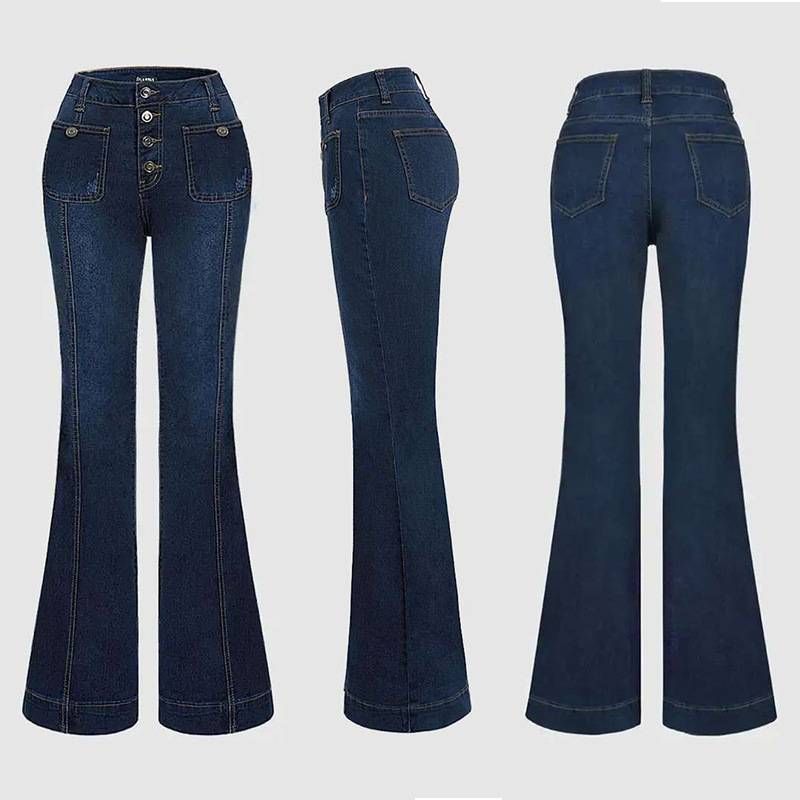 Elastic Slim Fit Splicing Flared Denim Trousers High Waist Fashionable Slim Hot Girl Trousers_mkmklike.com
