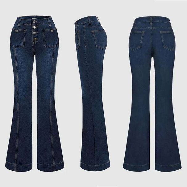 Elastic Slim Fit Splicing Flared Denim Trousers High Waist Fashionable Slim Hot Girl Trousers_mkmklike.com
