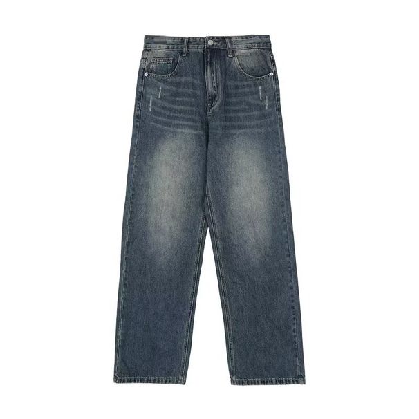 Men's Korean Style Distressed Straight Leg Jeans Loose Fit Casual High Street Retro Wide Leg Trousers_mkmklike.com