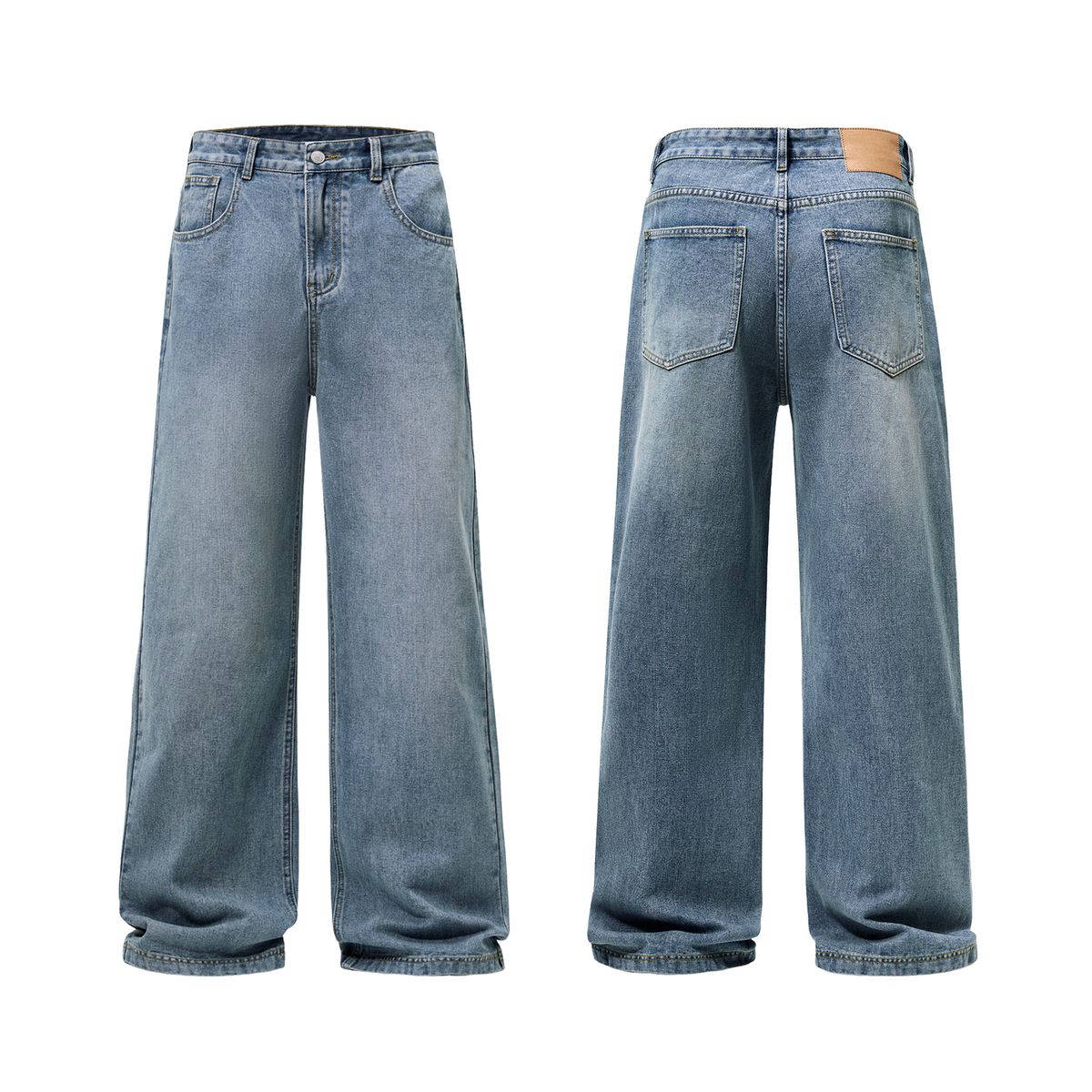 Vintage Blue Straight Leg Jeans For Men - Classic Cotton Denim Pants With Washed Finish, Comfortable Fit For Casual Wear (S-3XL)_mkmklike.com