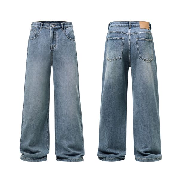 Vintage Blue Straight Leg Jeans For Men - Classic Cotton Denim Pants With Washed Finish, Comfortable Fit For Casual Wear (S-3XL)_mkmklike.com