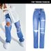 Women's Clothing Women's High Waist Straight Jeans Women's Loose Daddy Pants Washed Street Hole Spring And Autumn Carrot Pants_mkmklike.com
