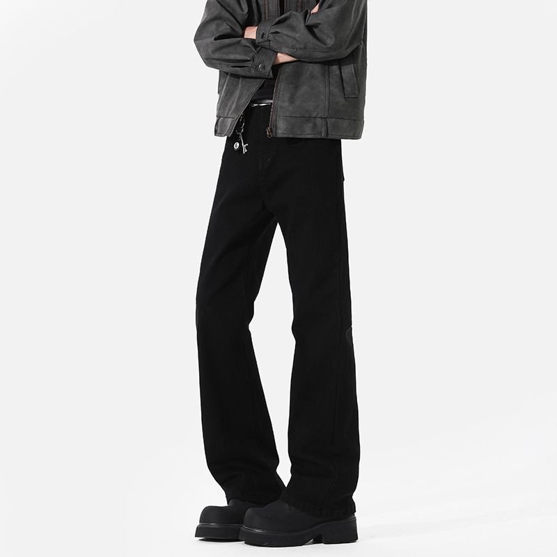 Cleanfit Spring And Autumn Stretch Black Curved Hem Flared Jeans For Men, Vibe American Style Slim Straight Pants_mkmklike.com