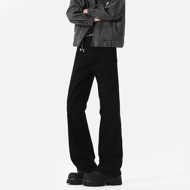 Cleanfit Spring And Autumn Stretch Black Curved Hem Flared Jeans For Men, Vibe American Style Slim Straight Pants_mkmklike.com