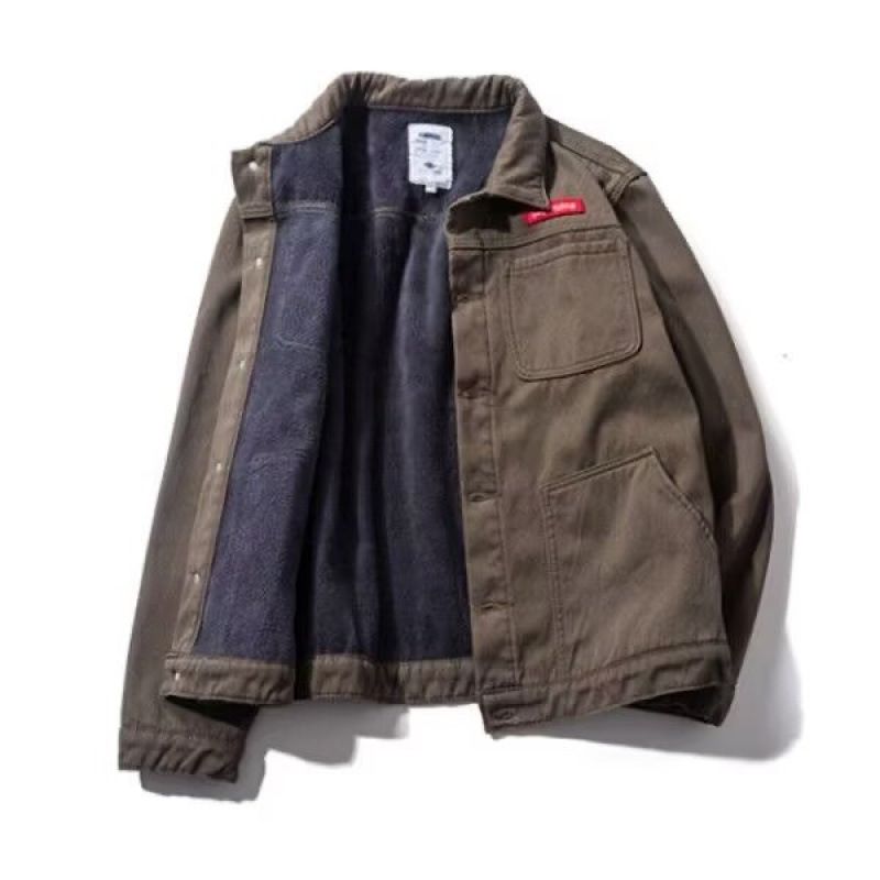 Autumn Workwear Denim Jacket Men's Retro Casual Loose Plus Velvet Jacket Top_mkmklike.com