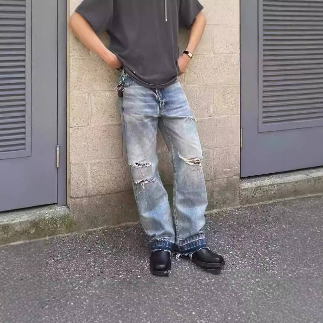 Men's Clothing Retro Jeans Cleanfit Straight Mopping Pants_mkmklike.com