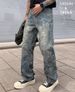 Men's Retro High Street Loose Fit Straight-Leg Jeans Jacquard Denim Pants_mkmklike.com