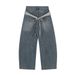 American Style Embroidered Waistband Flap Jeans Unisex Loose Street Fashion Ins Wide Leg Scimitar Pants_mkmklike.com