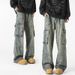 Men's Vintage Washed Cargo Jeans With 3D Pockets – Retro Workwear Pants | Distressed Denim For Street Style_mkmklike.com