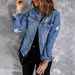 Vintage Denim Jacket For Women - Distressed Non-Stretch Polo Collar Long Sleeve Casual Coat In Light Blue, Dark Blue & Retro Blue_mkmklike.com