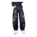 Men's Cool Stylish Splatter Paint Graffiti Black Faux Ripped Jeans Trendy Micro Pattern Design Wide Leg Trousers_mkmklike.com